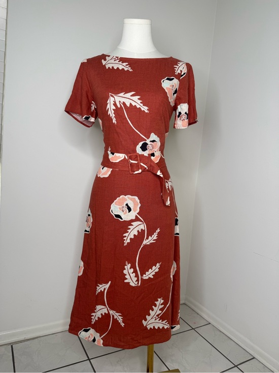 Ann Taylor Dresses & Skirts - Ann Taylor Rust Floral Midi Dress with Belt